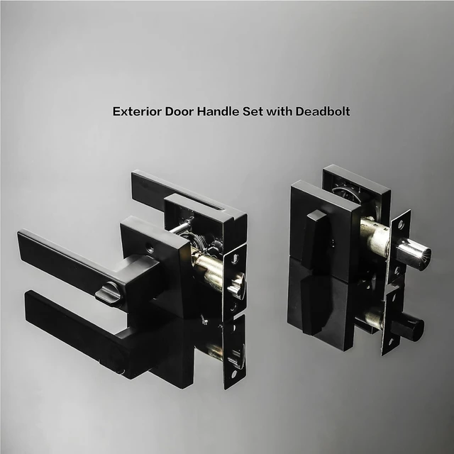 Alt view image 5 of 5 - Keyed-Alike Exterior Door Lock Set with Single-Cylinder Deadbolt Front Door Handleset, Heavy-Duty Entry Levers & Locksets (Matte Black, 4 Pack)