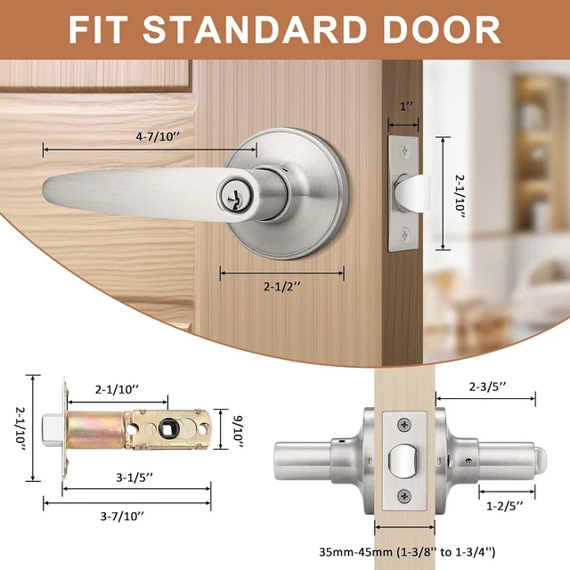 Alt view image 5 of 7 - 5-Pack Keyed-Alike Entry Door Lever Lockset, 3 Keys Each All Same Key, Satin Nickel Finish for Exterior Doors, Commercial or Residential