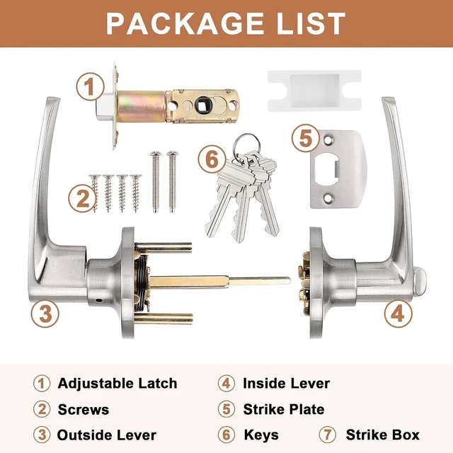 Alt view image 6 of 7 - 5-Pack Keyed-Alike Entry Door Lever Lockset, 3 Keys Each All Same Key, Satin Nickel Finish for Exterior Doors, Commercial or Residential