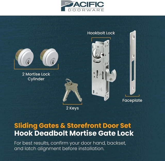 Alt view image 2 of 7 - Keyed Aluminum Mortise Gate Lock with Hook Deadbolt, 1-1/8 in