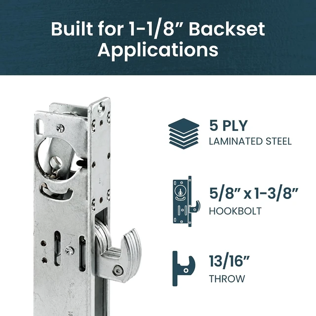 Alt view image 3 of 7 - Keyed Aluminum Mortise Gate Lock with Hook Deadbolt, 1-1/8 in