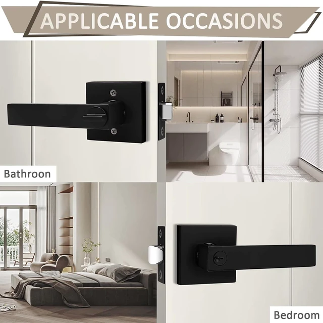 Alt view image 5 of 7 - 2-Pack Keyed-Alike Entry Door Levers with Lock & Same Key, Matte Black Entrance Handles for Office & Front Door (Each with 3 Keys)