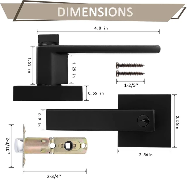Alt view image 6 of 7 - 2-Pack Keyed-Alike Entry Door Levers with Lock & Same Key, Matte Black Entrance Handles for Office & Front Door (Each with 3 Keys)