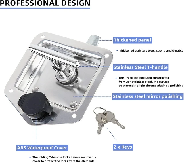 Alt view image 3 of 5 - 8-Pack Stainless Steel T-Handle Lock for Trailer, RV Door Latch & Truck Toolbox