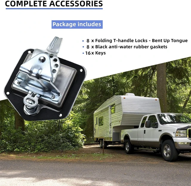 Alt view image 5 of 5 - 8-Pack Stainless Steel T-Handle Lock for Trailer, RV Door Latch & Truck Toolbox