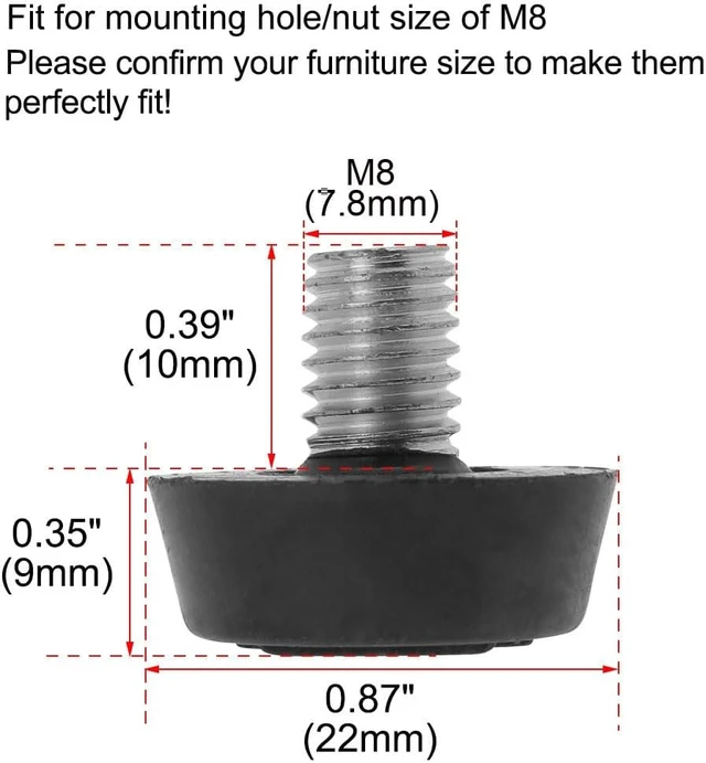 Alt view image 2 of 7 - 32-Pack Metric M8 x 1.25 Furniture Glide Leveling Feet Adjustable Leveler & Floor Protector for Table, Desk & Cabinet Legs