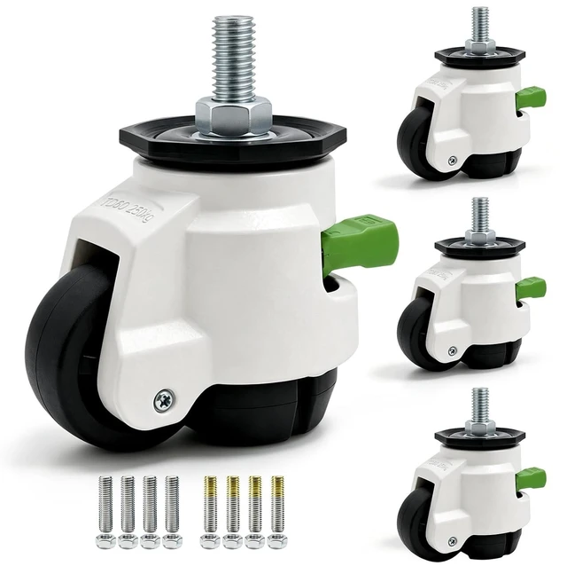 Main image of Leveling Stem Casters with Ratchet Handle, 2200 Lbs Load, M12 Thread Adjustable Retractable Set of 4, Stem Options 1/2" UNC & M12, for Workbench, Machinery & Equipment (T60)