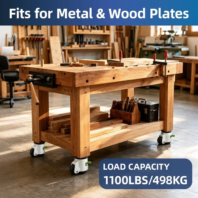 Alt view image 4 of 7 - Leveling Stem Casters with Ratchet Handle, 2200 Lbs Load, M12 Thread Adjustable Retractable Set of 4, Stem Options 1/2" UNC & M12, for Workbench, Machinery & Equipment (T60)