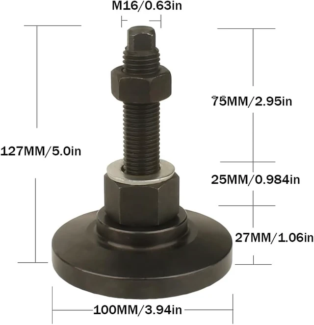 Alt view image 2 of 6 - Heavy-Duty Adjustable Leveling Screw Leg, M16 Thread, 3.94-Inch Dia Base
