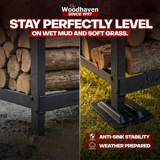 Alt view image 2 of 5 - 4-Pack Black Firewood Rack Support Bases, Heavy-Duty ABS Mold-Injected Plastic Fits up to 1-5/8 Inch Tube, Made in USA
