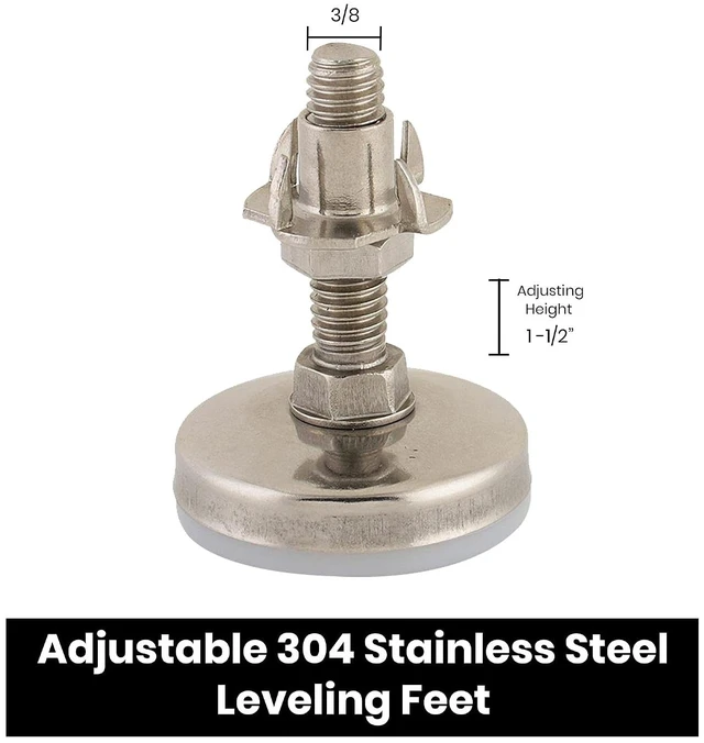 Alt view image 6 of 7 - Stainless Steel Outdoor Leveler Kit, (4) 3/8-16 Leg Levelers with Jam Nuts Adjustable Leveling Feet for Cabinets, Patio Furniture & Table Legs (Kit with 4-Prong T-Nuts)