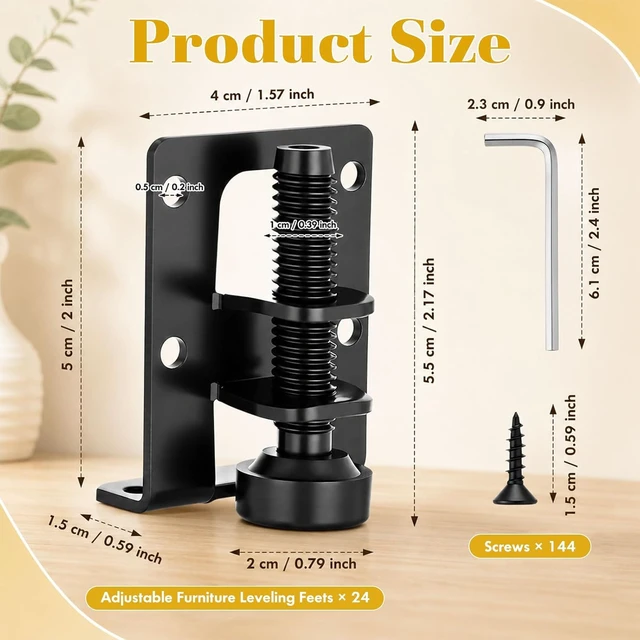 Alt view image 2 of 7 - 24-Pack Classic Black L-Shaped Cabinet Leveling Feet Legs