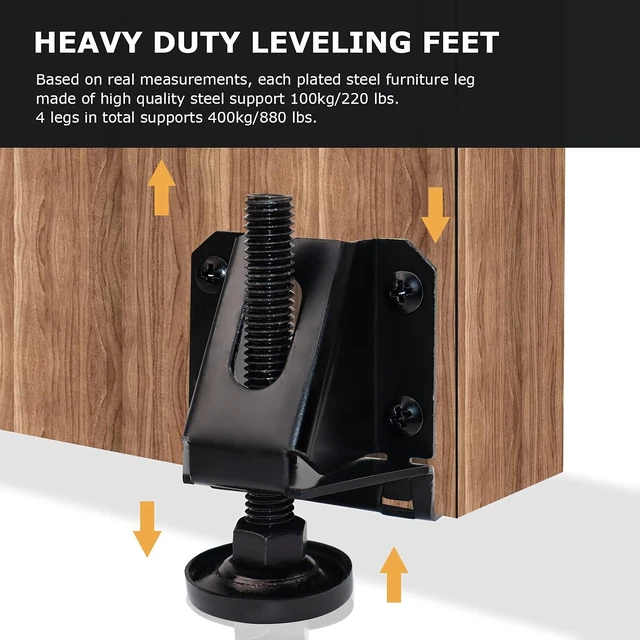 Alt view image 2 of 7 - 16-Pack Heavy-Duty Adjustable Leveling Feet with Hexagon Lock Nuts Furniture Leg Levelers for Table, Cabinets, Workbench & Shelving