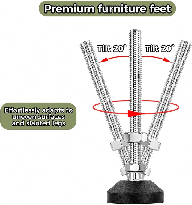 Alt view image 5 of 6 - 4-Pack M12 Adjustable Leveling Feet with 20° Swivel Base & T-Nuts