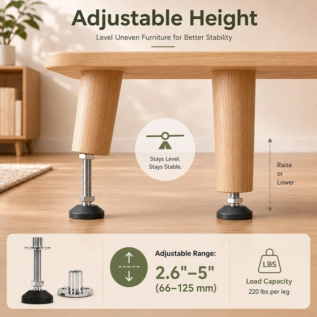 Alt view image 6 of 6 - 4-Pack M12 Adjustable Leveling Feet with 20° Swivel Base & T-Nuts