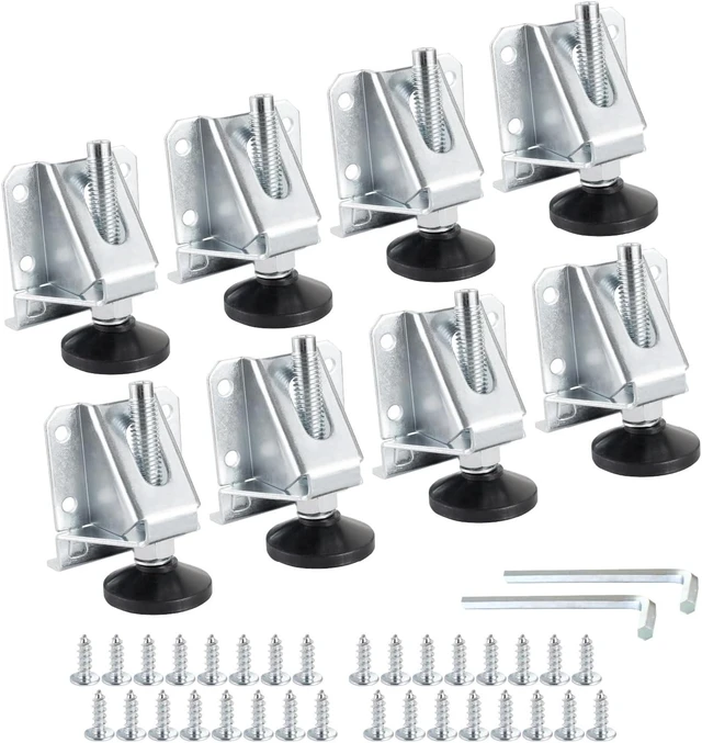 Main image of 8-Pack Heavy-Duty Adjustable Leveling Feet with Nylon Foot, Screws & Lock Nuts Furniture Leg Levelers for Workbenches, Cabinets, Tables & Shelving (71136-P2)