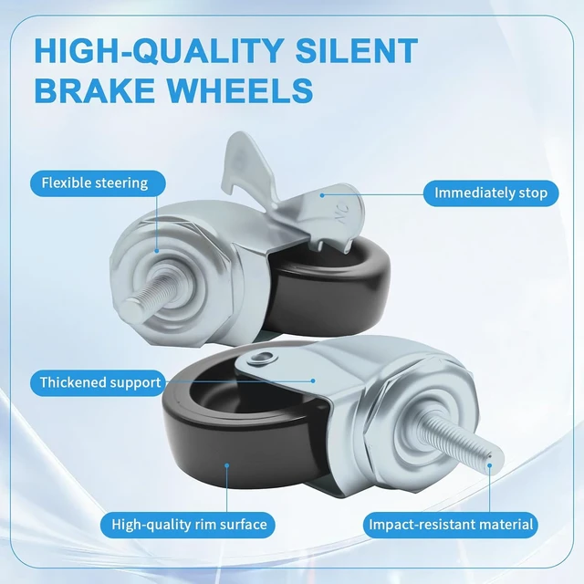 Alt view image 3 of 6 - 3" Shelving Wheels Compatible with Seville Classics Heavy-Duty Threaded Stem Swivel Locking Casters, Set of 4, for Office, Kitchen, Garage & Warehouse