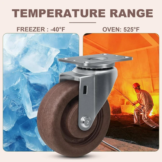 Alt view image 5 of 7 - 4"x1.5" Hi-Temp Glass-Filled Nylon Caster Wheels, Set of 4, 2800 LB Capacity High-Temp Industrial Bakery & Oven Rack Casters (4 Swivel)