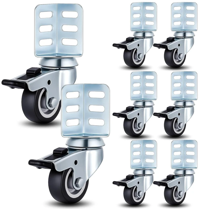Main image of 8-Pack 2" Heavy-Duty 720 lb Storage Rack Caster Wheels, 360° Swivel Side-Mount Corner Casters with Top Brake Fits Boltless Self-Locking Shelving Racks (Black)
