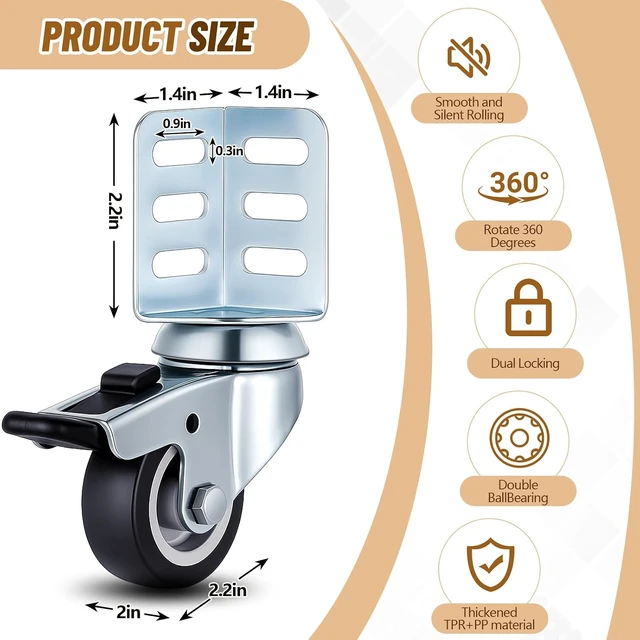 Alt view image 2 of 6 - 8-Pack 2" Heavy-Duty 720 lb Storage Rack Caster Wheels, 360° Swivel Side-Mount Corner Casters with Top Brake Fits Boltless Self-Locking Shelving Racks (Black)