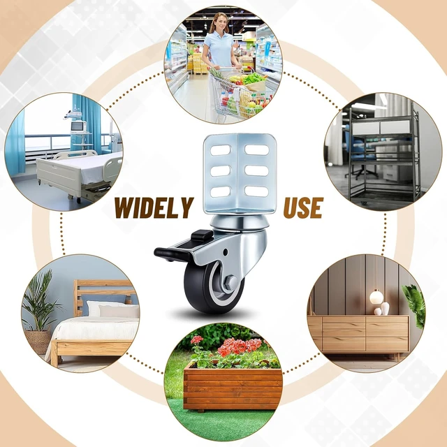 Alt view image 5 of 6 - 8-Pack 2" Heavy-Duty 720 lb Storage Rack Caster Wheels, 360° Swivel Side-Mount Corner Casters with Top Brake Fits Boltless Self-Locking Shelving Racks (Black)