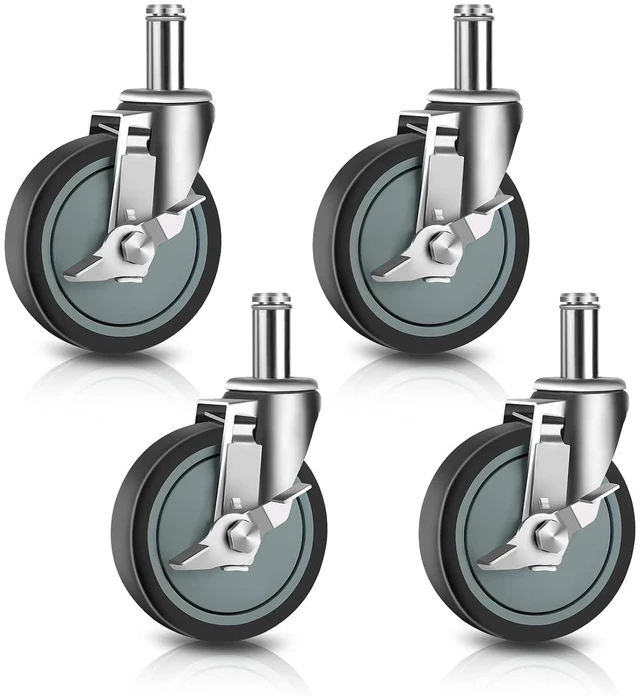 Main image of 5-Inch Stem Casters for Wire Shelving Racks, Set of 4 Heavy-Duty Swivel Wheels with Brake, Scaffolding Wheel Replacement (.864" x 2-3/16")