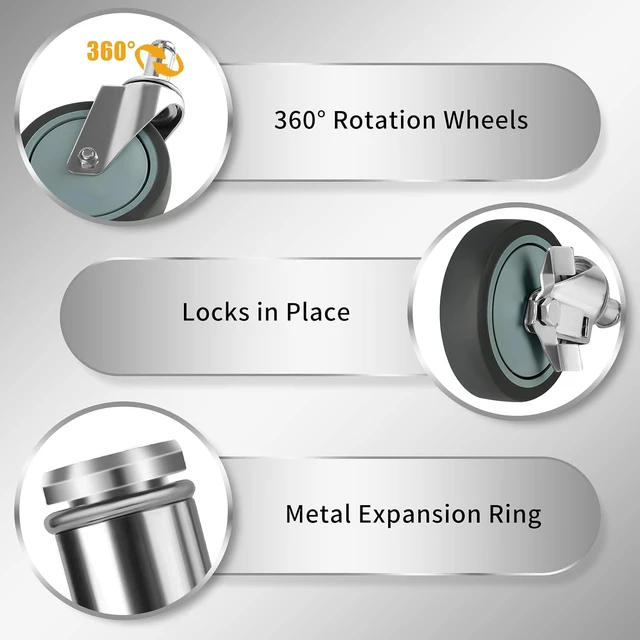 Alt view image 5 of 7 - 5-Inch Stem Casters for Wire Shelving Racks, Set of 4 Heavy-Duty Swivel Wheels with Brake, Scaffolding Wheel Replacement (.864" x 2-3/16")