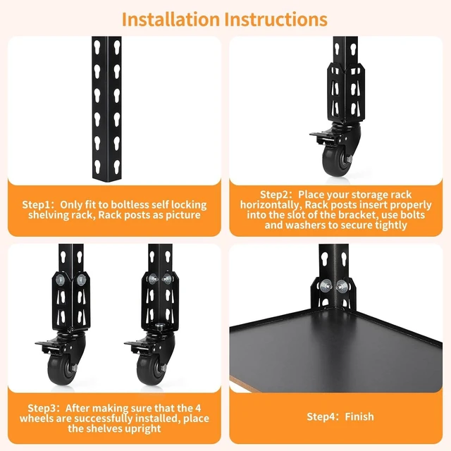 Alt view image 5 of 7 - 3" Storage Rack Caster Wheels, 4 Pcs, 1000 Lbs Total Capacity Fits Boltless Self-Locking Shelving Racks