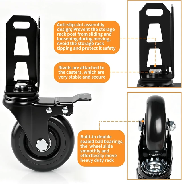 Alt view image 2 of 7 - 4" Storage Rack Caster Wheels for Boltless Shelving Rack Posts
