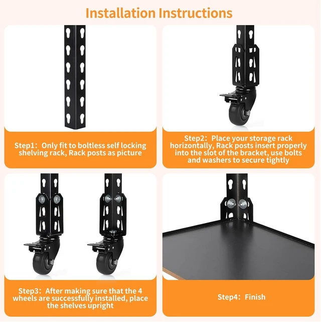 Alt view image 3 of 7 - 4" Storage Rack Caster Wheels for Boltless Shelving Rack Posts