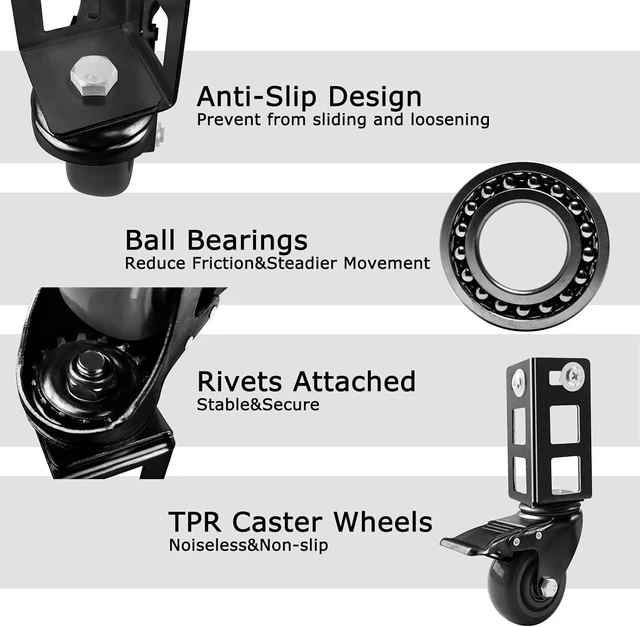 Alt view image 2 of 6 - 4-Pack 3" Heavy-Duty Locking Storage Rack Caster Wheels, 500LB Capacity Fits Boltless Self-Locking Shelving Racks, Black