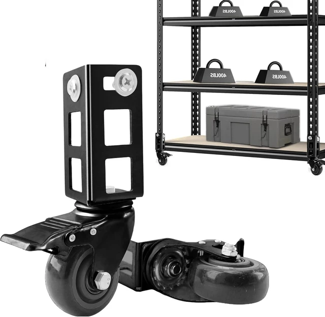 Alt view image 4 of 6 - 4-Pack 3" Heavy-Duty Locking Storage Rack Caster Wheels, 500LB Capacity Fits Boltless Self-Locking Shelving Racks, Black