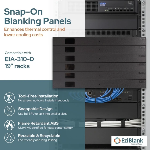 Alt view image 2 of 6 - 19" Black EZIBLANK Blanking Panels 2 Sheets of 6RU Panels Per Box, Easy Tool-Less Installation