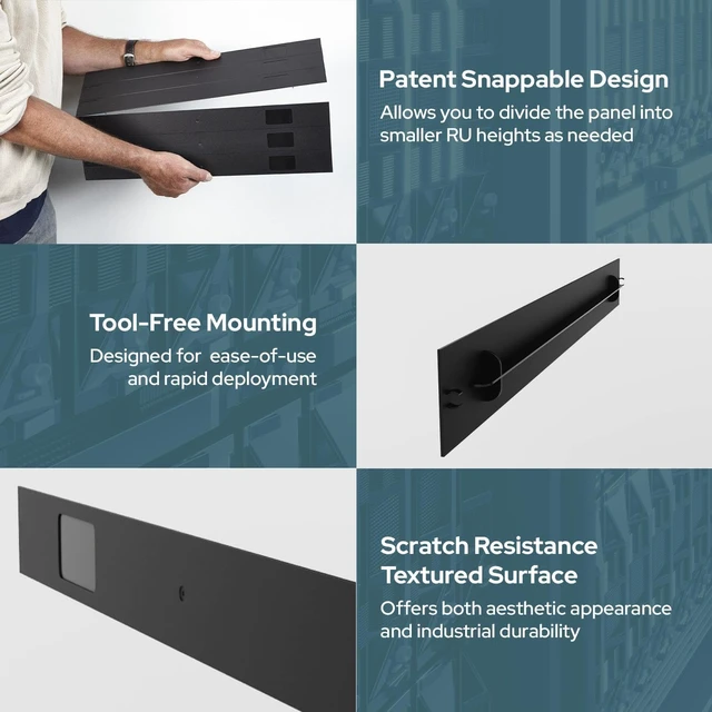 Alt view image 4 of 6 - 19" Black EZIBLANK Blanking Panels 2 Sheets of 6RU Panels Per Box, Easy Tool-Less Installation