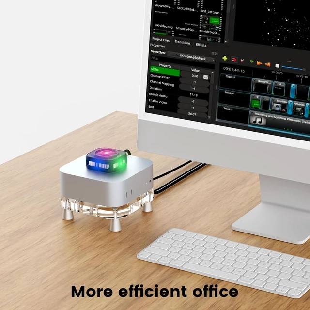 Alt view image 4 of 7 - Mac mini Stand with Magnetic RGB LED Cooler, 15W Semiconductor Fast Cooling No-Lag Acrylic Desktop Mount, Compatible with Mac mini M4 & M4 Pro