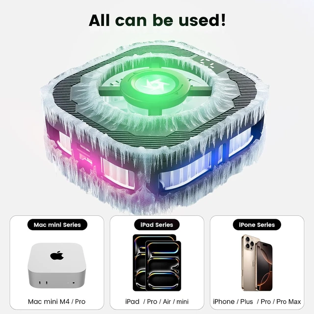 Alt view image 6 of 7 - Mac mini Stand with Magnetic RGB LED Cooler, 15W Semiconductor Fast Cooling No-Lag Acrylic Desktop Mount, Compatible with Mac mini M4 & M4 Pro