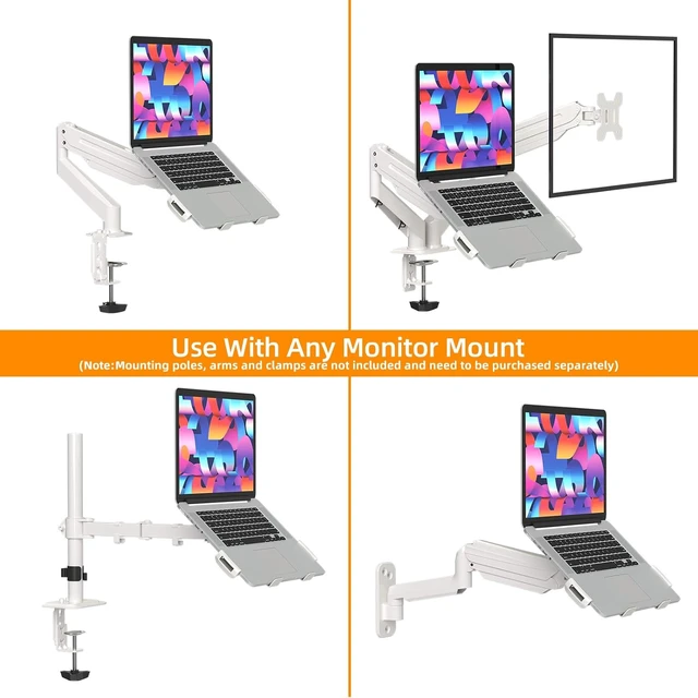 Alt view image 6 of 7 - Adjustable 13-18 Inch Laptop VESA Arm Mount Tray, Supports up to 10 lbs Fits 75x75/100x100 mm VESA Holes, for Monitor Arms & Stands (Tray Only), White (TP007W)