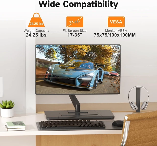 Alt view image 2 of 7 - Single Monitor Gas Spring Arm Mount with Base Freestanding Pneumatic Height-Adjustable Desk Stand for 17-35", Holds up to 24.25 lbs, Black (ML8XC)