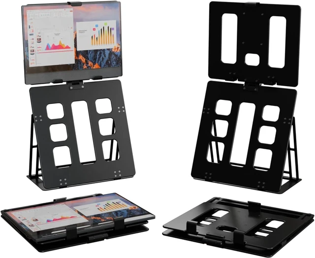 Main image of Foldable Portable Monitor Stand for iPad & Tablet, 7.75-10.75 Inch Screen Width Clamp Retention, Mountable, Travels with Laptop, Black