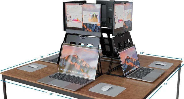 Alt view image 5 of 6 - Foldable Portable Monitor Stand for iPad & Tablet, 7.75-10.75 Inch Screen Width Clamp Retention, Mountable, Travels with Laptop, Black