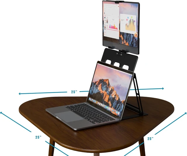 Alt view image 4 of 6 - Foldable Portable Monitor Stand for iPad & Tablet, 7.75-10.75 Inch Screen Width Clamp Retention, Mountable, Travels with Laptop, Black