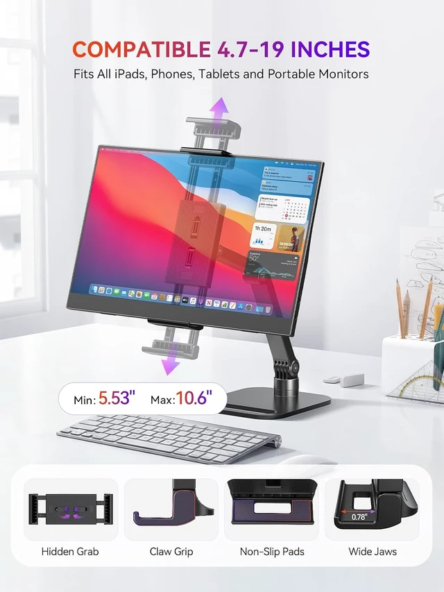 Alt view image 2 of 7 - Heavy-Duty Carbon Steel Portable Monitor & Tablet Stand