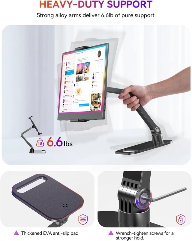 Alt view image 4 of 7 - Heavy-Duty Carbon Steel Portable Monitor & Tablet Stand