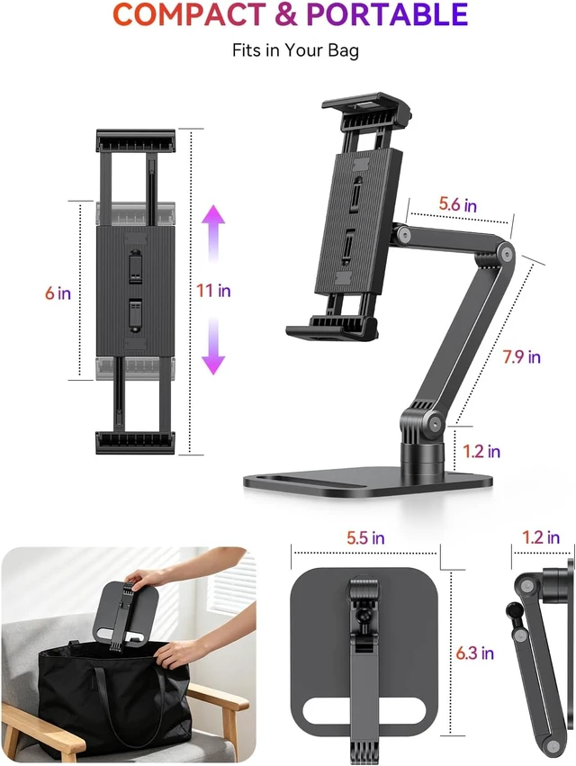 Alt view image 7 of 7 - Heavy-Duty Carbon Steel Portable Monitor & Tablet Stand