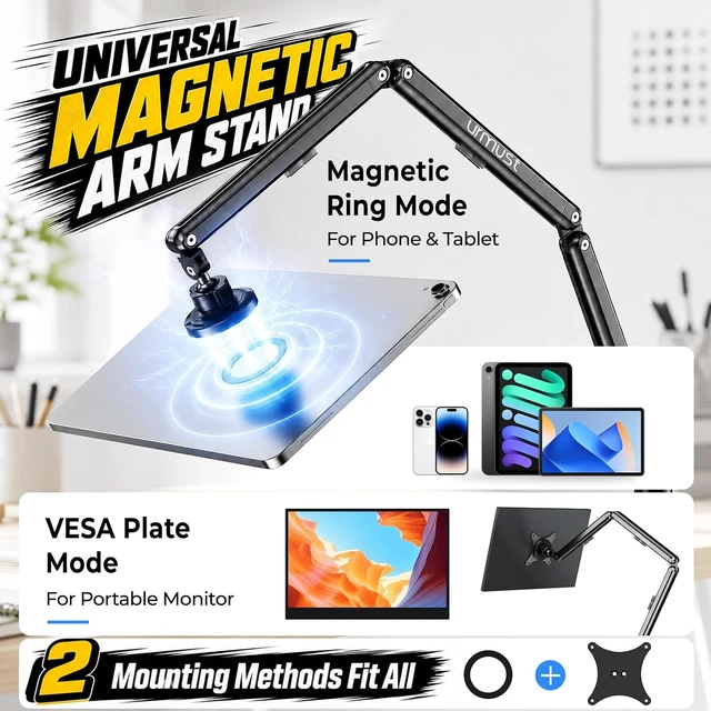 Alt view image 2 of 7 - VESA & Magnetic 2-in-1 Portable Monitor Stand Magnetic iPad Stand L
