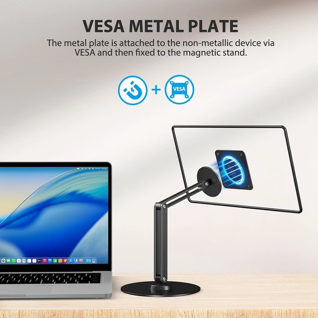Alt view image 2 of 7 - Adjustable Aluminum Arm Magnetic VESA Stand for Portable Monitors