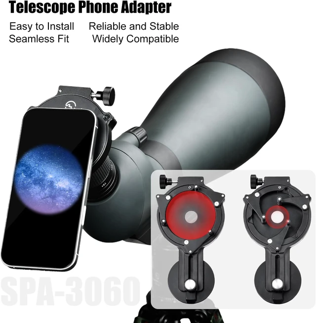 Alt view image 2 of 7 - SUNWAY SPA-3060 Universal Magnetic Smartphone Adapter Fits 22-60mm Eyepieces & Cell Phones for Binoculars, Monoculars, Spotting Scopes & Biology Microscopes