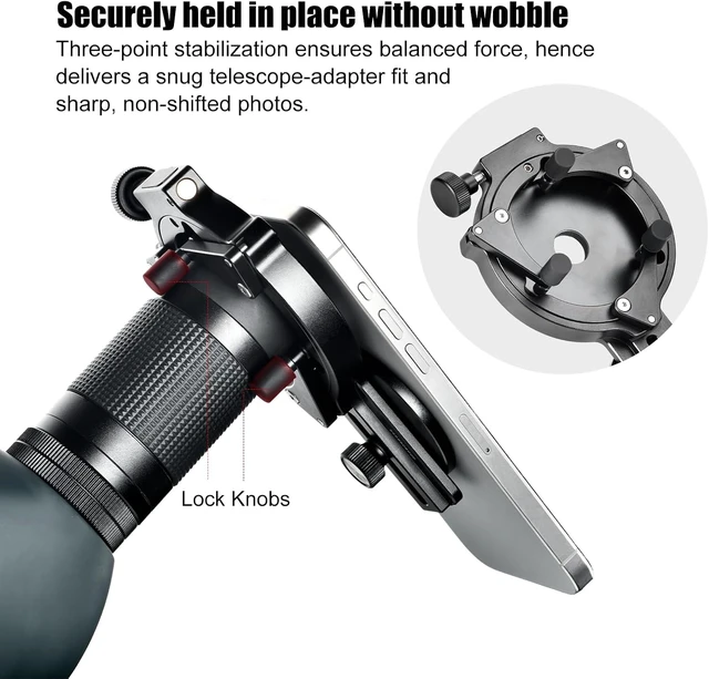Alt view image 3 of 7 - SUNWAY SPA-3060 Universal Magnetic Smartphone Adapter Fits 22-60mm Eyepieces & Cell Phones for Binoculars, Monoculars, Spotting Scopes & Biology Microscopes