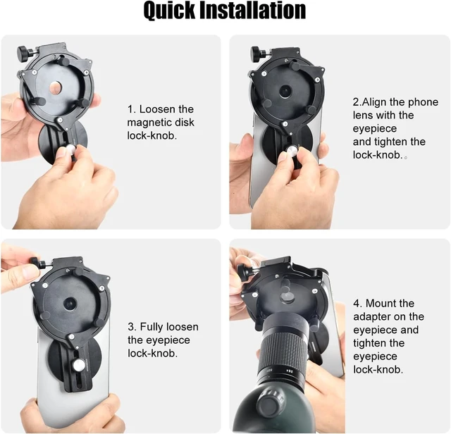 Alt view image 6 of 7 - SUNWAY SPA-3060 Universal Magnetic Smartphone Adapter Fits 22-60mm Eyepieces & Cell Phones for Binoculars, Monoculars, Spotting Scopes & Biology Microscopes