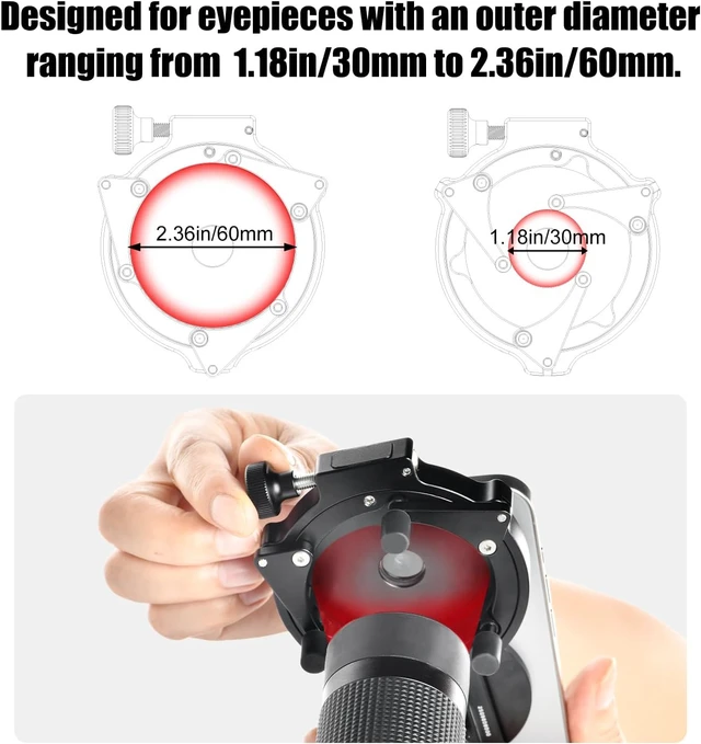 Alt view image 7 of 7 - SUNWAY SPA-3060 Universal Magnetic Smartphone Adapter Fits 22-60mm Eyepieces & Cell Phones for Binoculars, Monoculars, Spotting Scopes & Biology Microscopes